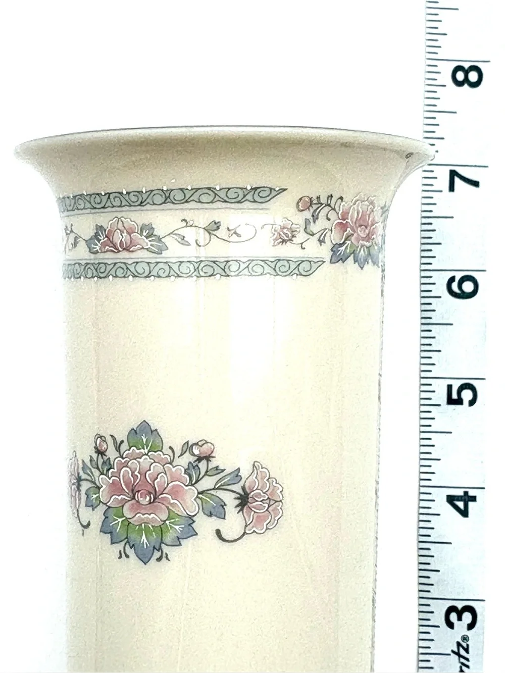 Lenox Cream Porcelain Floral Bud Vase with Pink and Green Motif